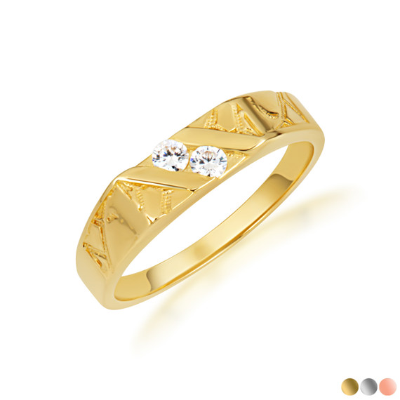 Gold Cubic Zirconia Striped Band Ring