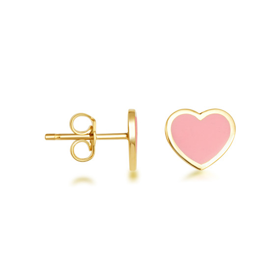 Yellow Gold Custom Enamel Heart Stud Earrings