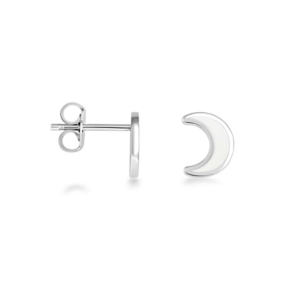 .925 Sterling Silver Custom Enamel Moon Stud Earrings
