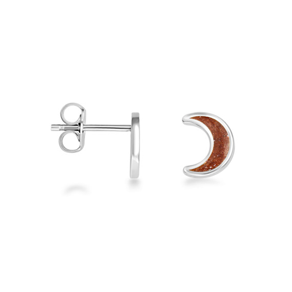 .925 Sterling Silver Custom Enamel Moon Stud Earrings
