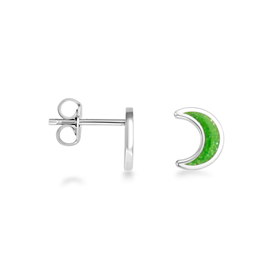 .925 Sterling Silver Custom Enamel Moon Stud Earrings