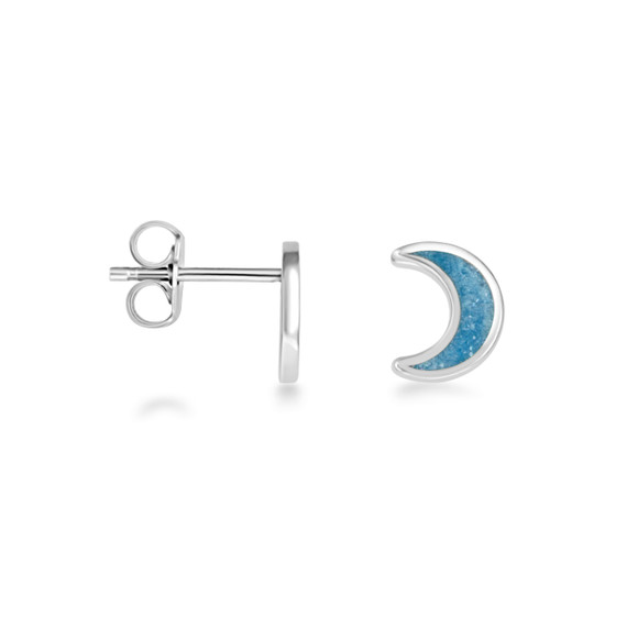 .925 Sterling Silver Custom Enamel Moon Stud Earrings