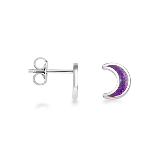 .925 Sterling Silver Custom Enamel Moon Stud Earrings