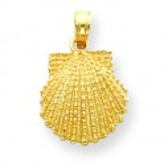 14K Gold Textured Scallop Shell Pendant