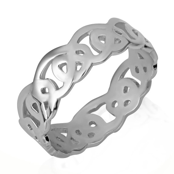 White Gold Unisex Timeless Celtic Trinity Knot Ring