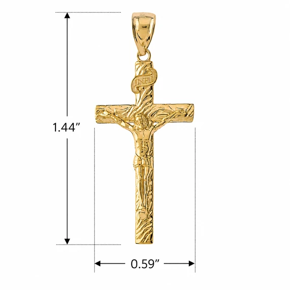 Gold Crucifix Pendant Jesus Cross Necklace (1.44") (Available in Two-Tone Gold, Yellow Gold, Rose Gold, White Gold)