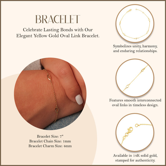 14K Yellow Gold Oval Link Bracelet 7"