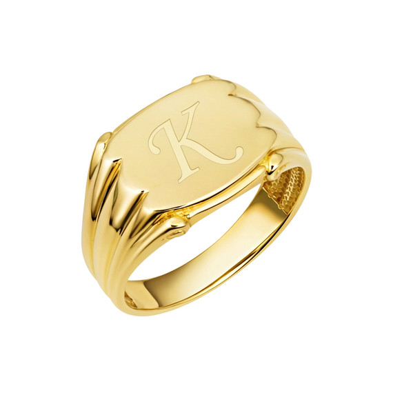 10K/14K Gold Ribbed Engravable Signet Ring
