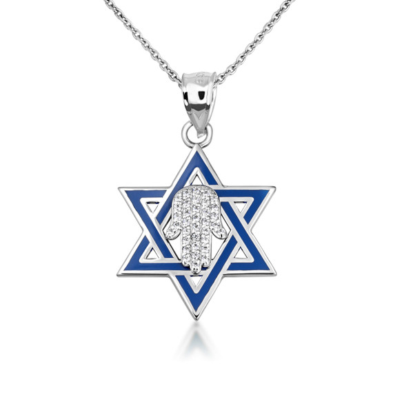 Gold Jewish Star of David Necklace with Diamond Hamsa
