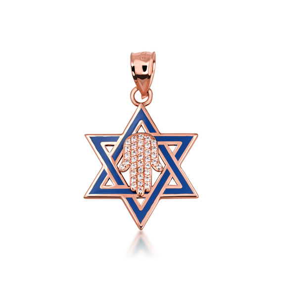 Gold Jewish Star of David Necklace with Diamond Hamsa