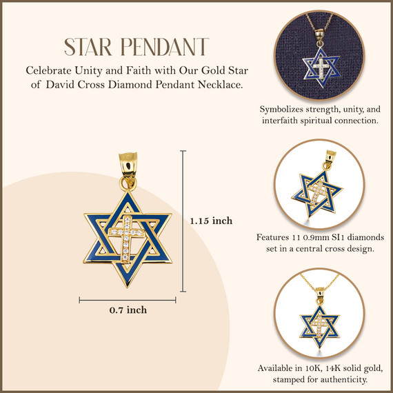 Gold Star of David Cross Necklace with Diamond | Factory Direct