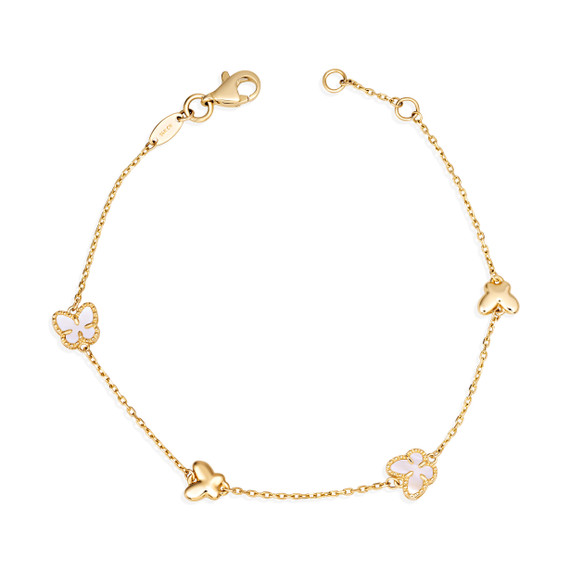 14K Gold Butterfly Mother of Pearl Bracelet