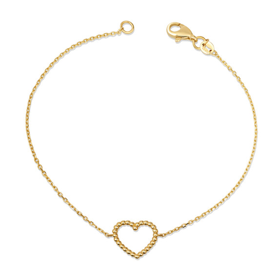 14K Gold Beaded Heart Bracelet