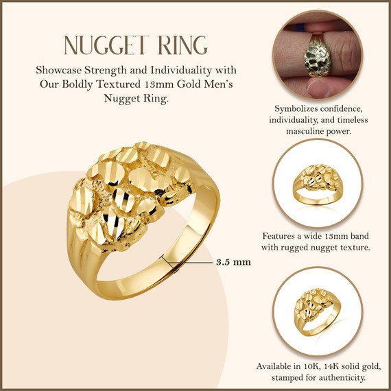 10K/14K Gold Men's 13mm Nugget Ring