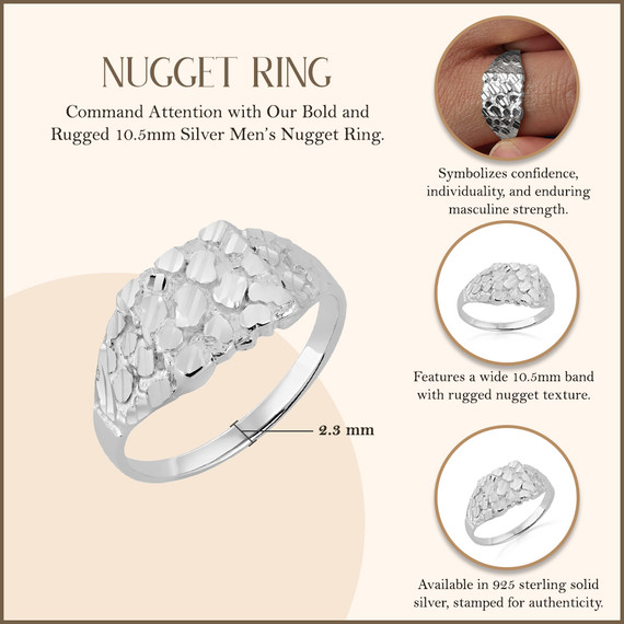 Silver Men's 10.5mm Nugget Ring