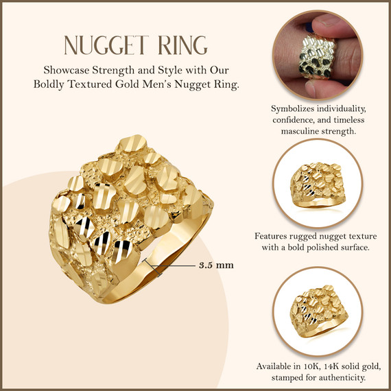 10K/14K Gold Men's 17.5mm Nugget Ring | Factory Direct Jewelry