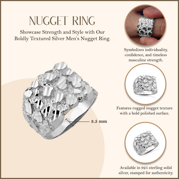 Silver Men's 17.5mm Nugget Ring | Factory Direct Jewelry
