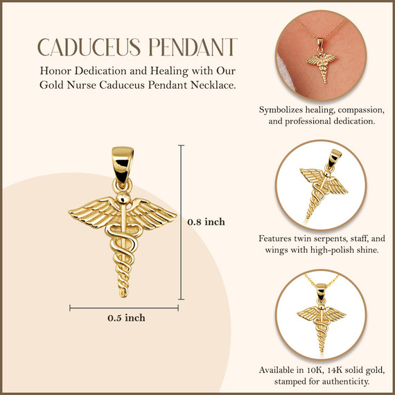 10K/14K Gold Nurse Caduceus Pendant Necklace