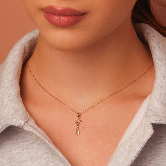 Two-Tone Gold Diamond Cut Key Necklace