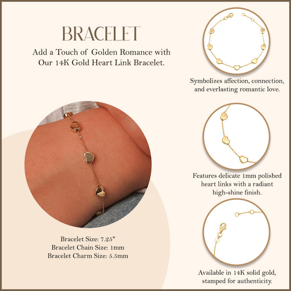 14K Gold High Polished Heart Bracelet 14K Gold High Polished Heart Bracelet