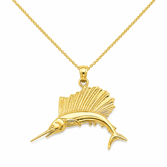 Solid Gold Polished Sailfish Pendant(Available in Yellow/White Gold)