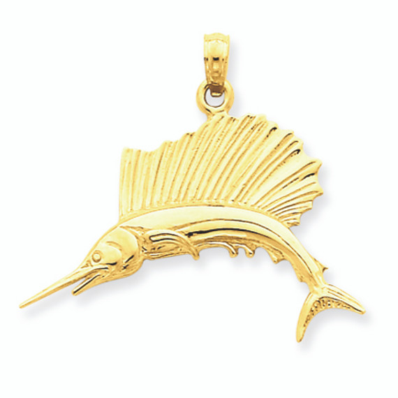 Gold Polished Sailfish Pendant