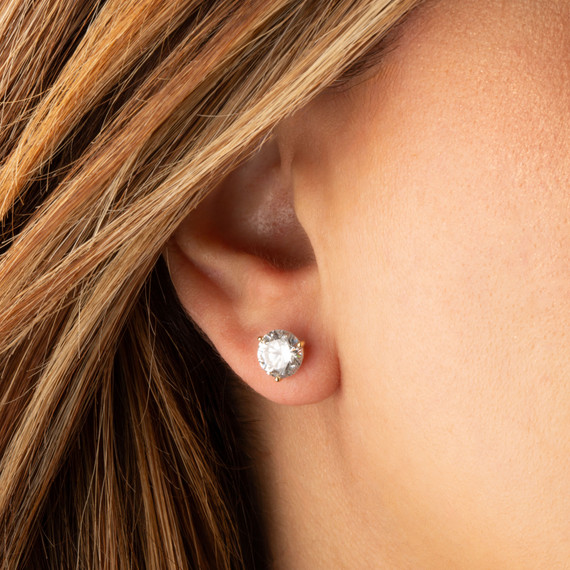 Yellow Gold Lab Grown Diamond Martini Stud Earrings on female model