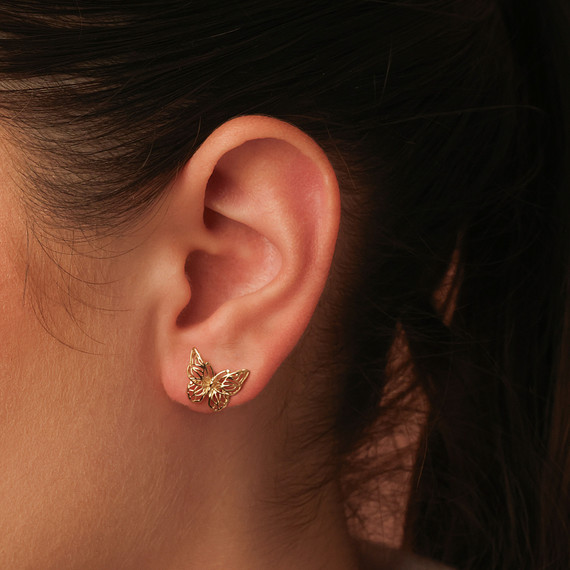 14K Gold Butterfly Stud Earrings