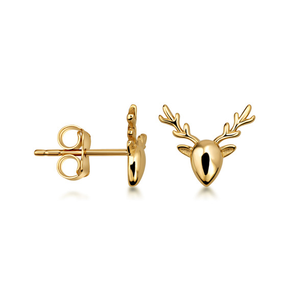 14K Gold Deer Antler Stud Earrings