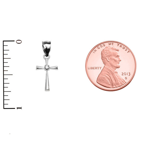 Silver Solitaire Cubic Zirconia Cross Dainty Pendant Necklace