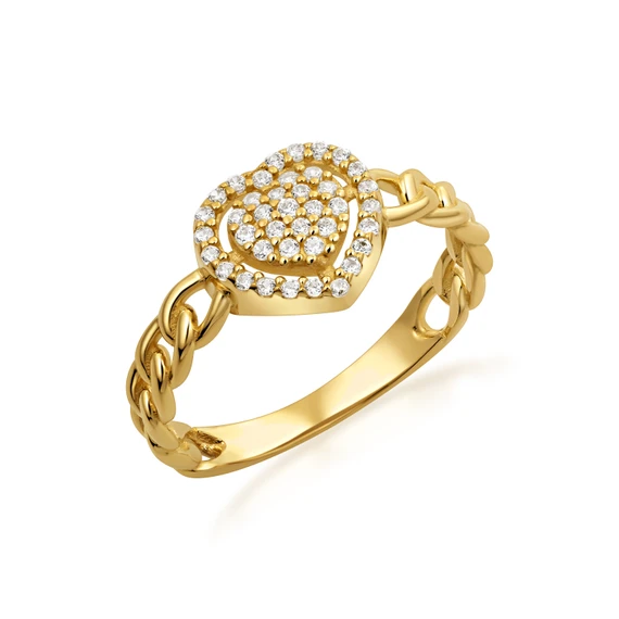10K/14K Yellow Gold Pave Heart Chain Link Ring