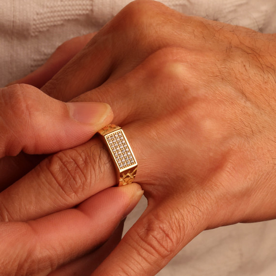 10K/14K Mens Yellow Gold Bar Nugget Ring