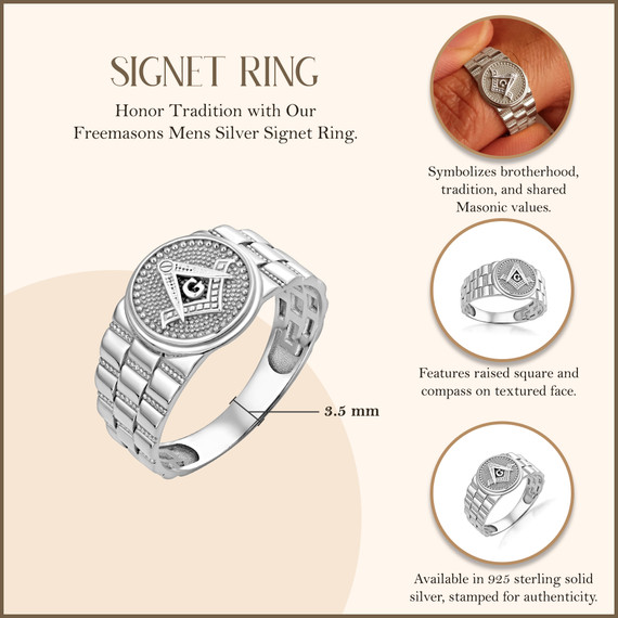 Mens Silver Freemasons Signet Ring