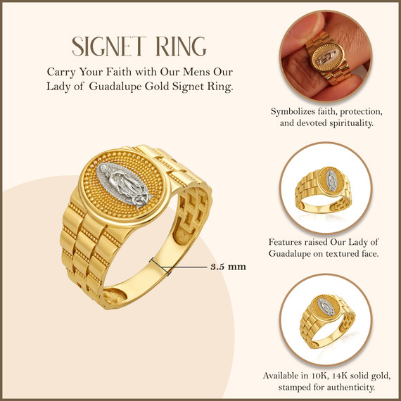 10K/14K Mens Yellow Gold Our Lady of Guadalupe Signet Ring