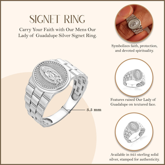 Mens Silver Our Lady of Guadalupe Signet Ring