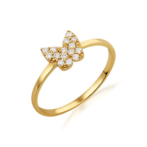 10K/14K Yellow Gold CZ Butterfly Ring