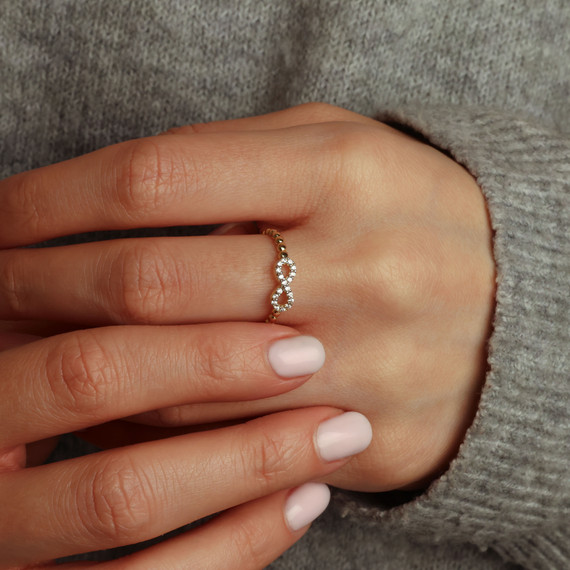 10K/14K Yellow Gold Beaded CZ Infinity Ring