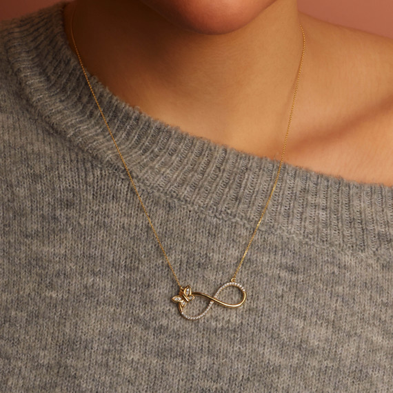 14K Solid Gold Lab Grown Diamond Butterfly Infinity Necklace