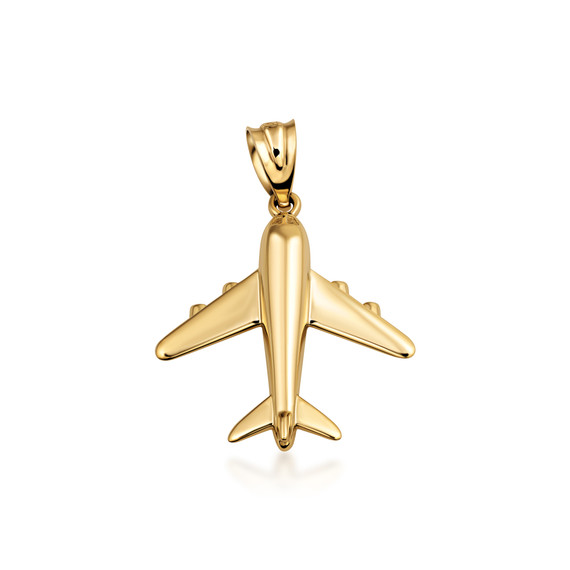 10K/14K Solid Gold Airplane Pendant Necklace 