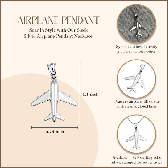 Silver Airplane Pendant Necklace 