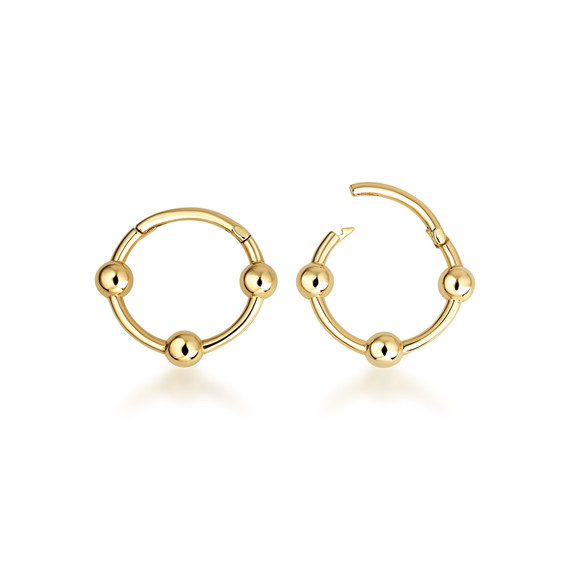 14K Gold Beaded Huggie Hoop Ear Cuff Earrings