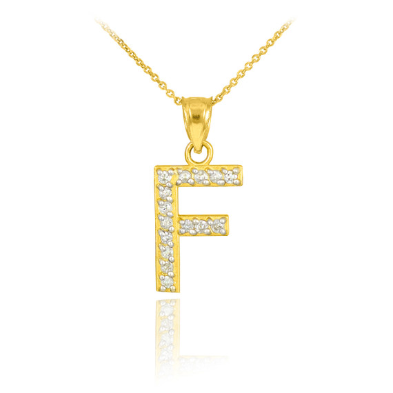 Yellow Gold Letter "A-Z" Initial Lab Grown Diamond Monogram Pendant Necklace 