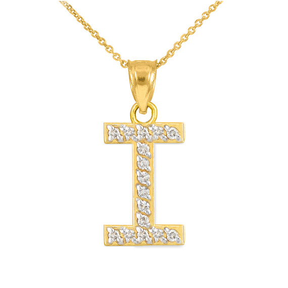 Yellow Gold Letter "A-Z" Initial Lab Grown Diamond Monogram Pendant Necklace 
