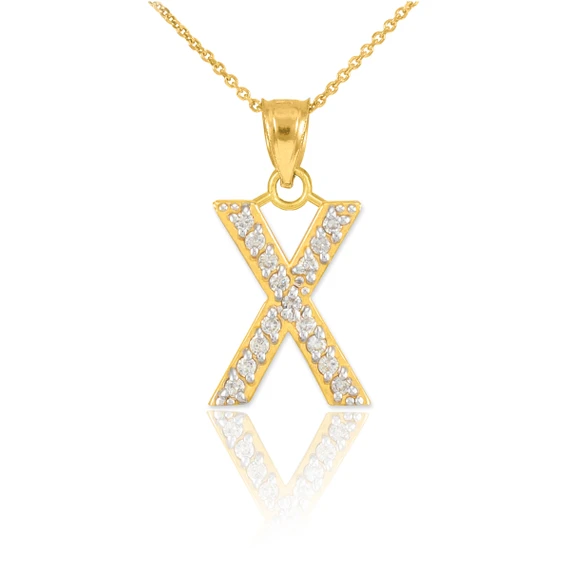 Yellow Gold Letter "A-Z" Initial Lab Grown Diamond Monogram Pendant Necklace 