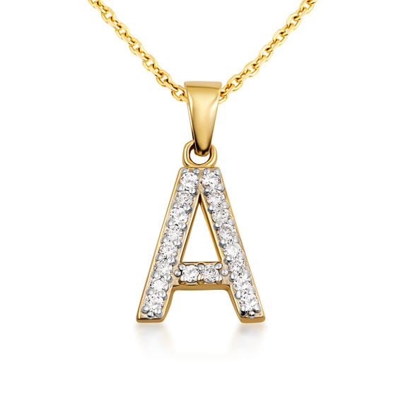 Yellow Gold Letter "A-Z" Initial Lab Grown Diamond Monogram Pendant Necklace 