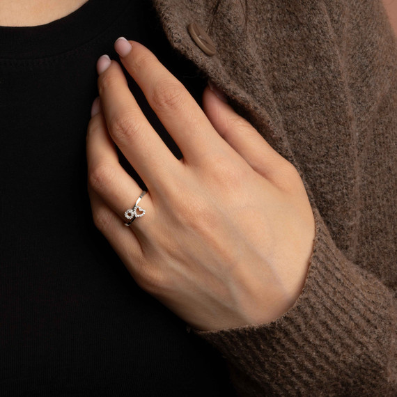 Silver CZ Heart and Eternity Circle Ring