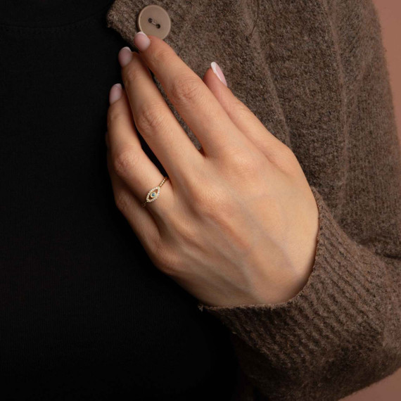 10K/14K Gold Lab Grown Blue Diamond Roped Evil Eye Ring