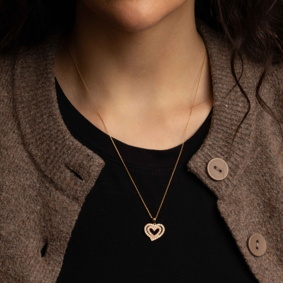 10K/14K Gold Pink & White Lab Grown Diamond Double Heart Pendant