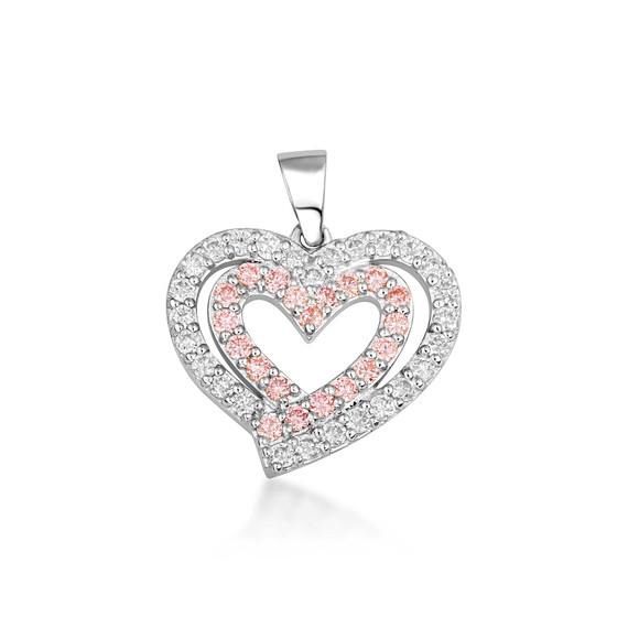 10K/14K Gold Pink & White Lab Grown Diamond Double Heart Pendant