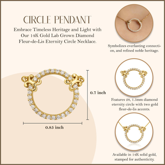 14K Gold Lab Grown Diamond Fleur-de-Lis Eternity Circle Necklace